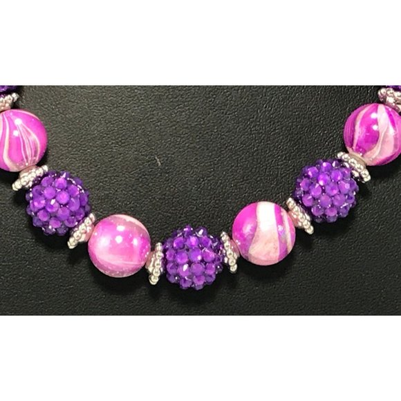 Handmade Purple Candy Colored Acrylic Metal and Glass Seed Bead Necklace - Picture 2 of 5